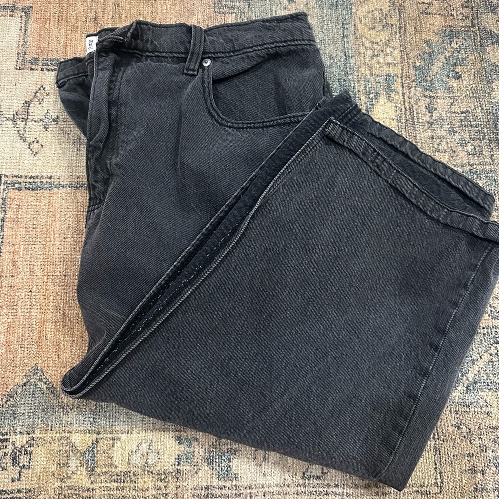 Abercrombie black faded jean skirt midi denim 18/34 high rise